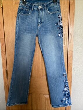 SHEIN Women’s Embroidered Flare Leg Jeans